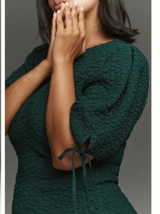 English Factory Short-Sleeve Textured Midi Dress - Picture 2 of 10